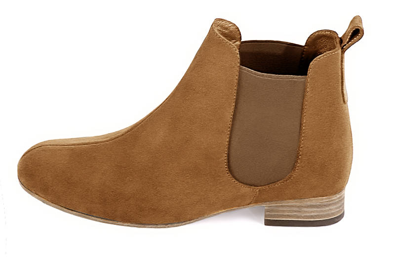 Camel beige dress ankle boots for men. Round toe. Flat leather soles. Profile view - Florence KOOIJMAN